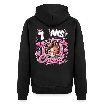 Cheval 7 Ans Anniversaire Fille Poney - Veste à capuche bio Premium Unisexe - noir - Dos - Nico (187cm)