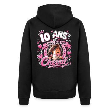 Cheval 10 Ans Anniversaire Fille Poney - Veste à capuche bio Premium Unisexe - noir - Dos - Nico (187cm)