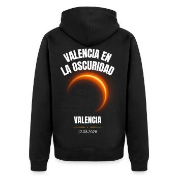 Valencia Sonnenfinsternis 2026 Totale Eklipse Span - Unisex Premium Bio Zip Hoodie - Schwarz - Hinten - Nico (187cm)