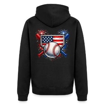 American Baseball USA Vintage-Flagge - Unisex Premium Bio Zip Hoodie - Schwarz - Hinten - Nico (187cm)