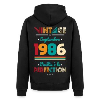 40th Anniversary - Vintage - September 1986 - Unisex Premium Organic Zip Hoodie - black - Back - Nico (187cm)