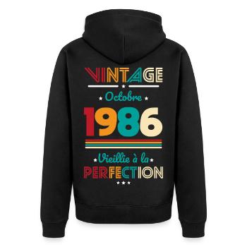 Anniversaire 40 ans - Vintage - Octobre 1986 - Veste à capuche bio Premium Unisexe - noir - Dos - Nico (187cm)