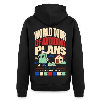 World tour without plans – Next stop at home - Unisex Premium Organic Zip Hoodie - black - Back - Nico (187cm)