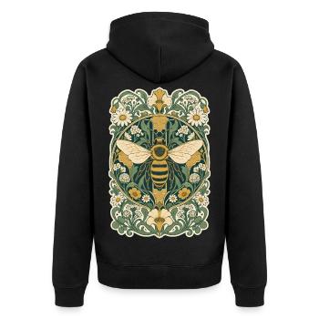 Jugendstil-Honigbiene im Blumenrahmen - Unisex Premium Bio Zip Hoodie - Schwarz - Hinten - Nico (187cm)
