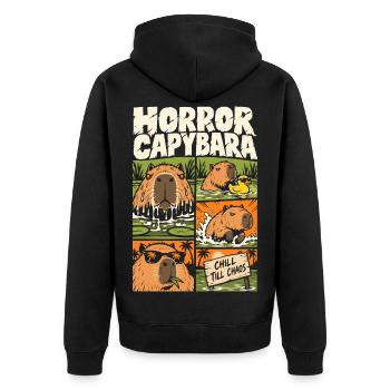 Horror Capybara – Chill Till Chaos Comic - Unisex Premium Bio Zip Hoodie - Schwarz - Hinten - Nico (187cm)
