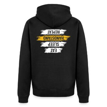 Eat Sleep Handstand Repeat Akrobatik Gymnastik - Unisex Premium Bio Zip Hoodie - Schwarz - Hinten - Nico (187cm)
