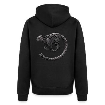Keltischer Schneeleopard (Vintage / Grau-Schwarz) - Unisex Premium Bio Zip Hoodie - Schwarz - Hinten - Nico (187cm)
