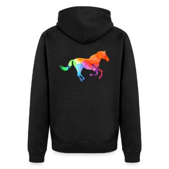 Reiterin Reiter Reitersprüche Muster Bunt - Unisex Premium Bio Zip Hoodie - Schwarz - Hinten - Nico (187cm)