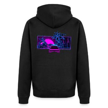Retrowave Sportwagen Palmen Vaporwave 80s - Unisex Premium Bio Zip Hoodie - Schwarz - Hinten - Nico (187cm)