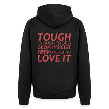 Geophysicist Crazy Geophysics - Unisex Premium Bio Zip Hoodie - Schwarz - Hinten - Nico (187cm)