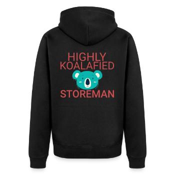 Storeman Koalafied - Unisex Premium Bio Zip Hoodie - Schwarz - Hinten - Nico (187cm)