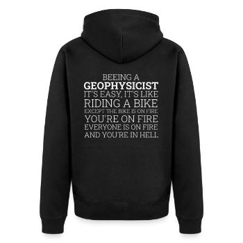 Geophysicist Riding A Bike Geophysics - Unisex Premium Bio Zip Hoodie - Schwarz - Hinten - Nico (187cm)