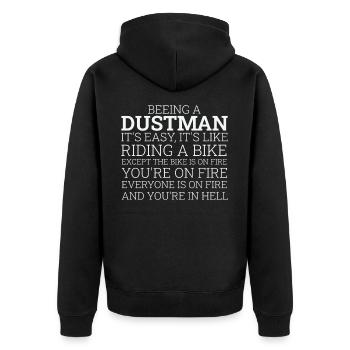 Dustman Riding A Bike - Unisex Premium Bio Zip Hoodie - Schwarz - Hinten - Nico (187cm)