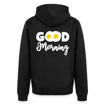 Good Morning Spiegelei Eier Frühstück - Unisex Premium Bio Zip Hoodie - Schwarz - Hinten - Nico (187cm)