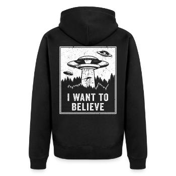 Alien UFO Area 51 Roswell lustiges Geschenk Retro - Unisex Premium Bio Zip Hoodie - Schwarz - Hinten - Nico (187cm)
