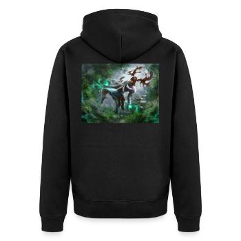 Hirschgott Waldgeist Magie - Unisex Premium Bio Zip Hoodie - Schwarz - Hinten - Nico (187cm)