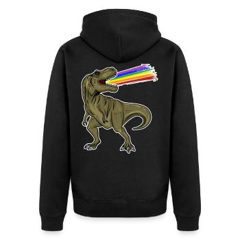 T-Rex Regenbogen Laser Uhrzeit Geschenkidee - Unisex Premium Bio Zip Hoodie - Schwarz - Hinten - Nico (187cm)