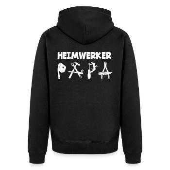 Heimwerker Papa Heimwerker Papa - Unisex Premium Bio Zip Hoodie - Schwarz - Hinten - Nico (187cm)