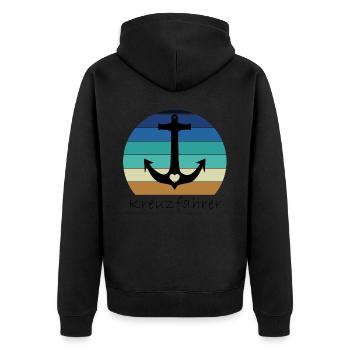 Retro Anker mit Herz Kreuzfahrer - Unisex Premium Bio Zip Hoodie - Schwarz - Hinten - Nico (187cm)