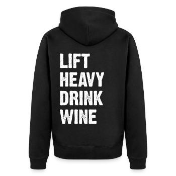 Lift Heavy Drink Wine - Unisex Premium Organic Zip Hoodie - black - Back - Nico (187cm)