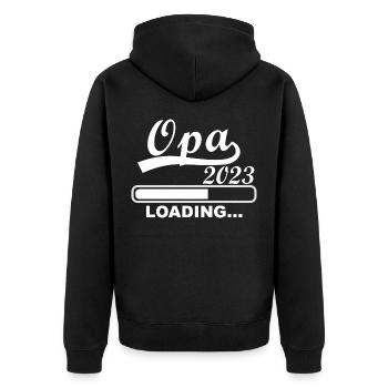 Opa 2023 loading - Unisex Premium Bio Zip Hoodie - Schwarz - Hinten - Nico (187cm)