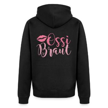 DDR Ostdeutschland Osten Ossi Ostalgie Geschenk - Unisex Premium Bio Zip Hoodie - Schwarz - Hinten - Nico (187cm)
