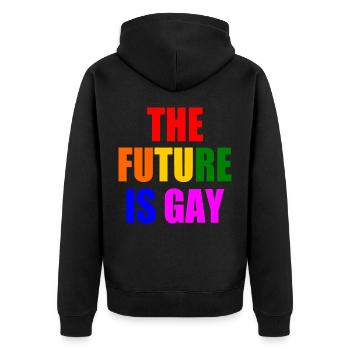 the future is gay - Unisex Premium Organic Zip Hoodie - black - Back - Nico (187cm)