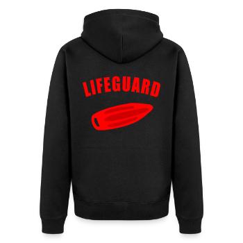 LIFEGUARD Schwimmer Rettungsschwimmer Bademeister - Unisex Premium Bio Zip Hoodie - Schwarz - Hinten - Nico (187cm)