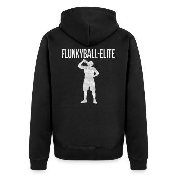 Flunkyball-Elite - Unisex Premium Bio Zip Hoodie - Schwarz - Hinten - Nico (187cm)