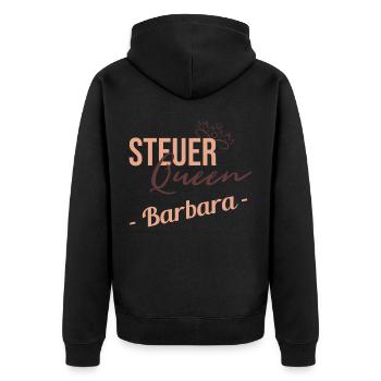 Steuer Queen Barbara - Unisex Premium Bio Zip Hoodie - Schwarz - Hinten - Nico (187cm)