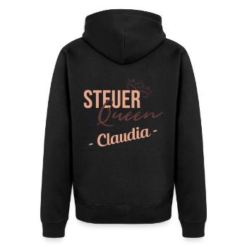 Steuer Queen Claudia - Unisex Premium Bio Zip Hoodie - Schwarz - Hinten - Nico (187cm)