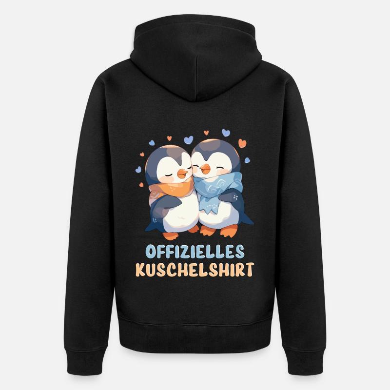 Offizielles Kuschelshirt Pinguine Liebe Herz Süß - Unisex Premium Bio Zip Hoodie - Schwarz