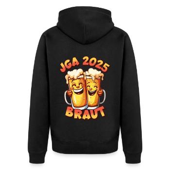 JGA 2025 Braut Bier Alkohol Saufen Party Lustig - Unisex Premium Bio Zip Hoodie - Schwarz - Hinten - Nico (187cm)