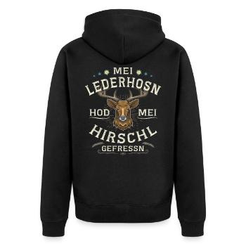 Lederhosn Ersatz Hirsch Geschenk - Unisex Premium Bio Zip Hoodie - Schwarz - Hinten - Nico (187cm)