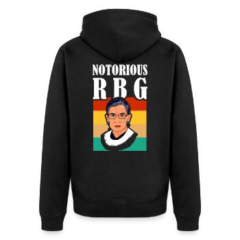 Vintage Notorious RBG tshirt - Ruth Bader Ginsbur - Unisex Premium Bio Zip Hoodie - Schwarz - Hinten - Nico (187cm)