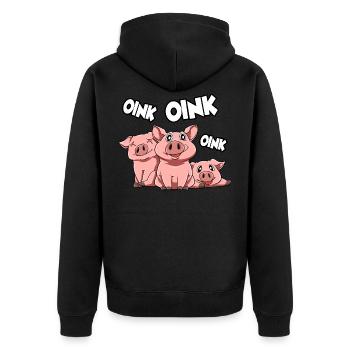 Schweinchen Schwein Oink - Unisex Premium Bio Zip Hoodie - Schwarz - Hinten - Nico (187cm)