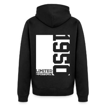 76TH BIRTHDAY LIMITED EDITION 1950 - Unisex Premium Organic Zip Hoodie - black - Back - Nico (187cm)