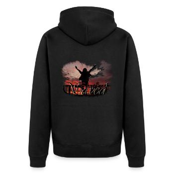 Texte enregistré avec coucher de soleil rouge - Veste à capuche bio Premium Unisexe - noir - Dos - Nico (187cm)