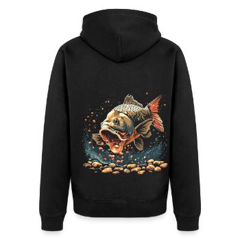 Angling Catch Fish carp fish Karpfen - Unisex Premium Bio Zip Hoodie - Schwarz - Hinten - Nico (187cm)