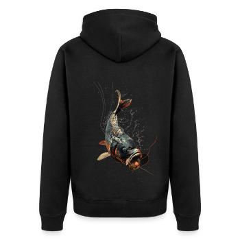 Angling Catch Fish carp fish Karpfen - Unisex Premium Bio Zip Hoodie - Schwarz - Hinten - Nico (187cm)