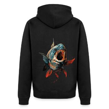 Angling Catch Fish carp fish Karpfen - Unisex Premium Bio Zip Hoodie - Schwarz - Hinten - Nico (187cm)