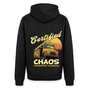 Chaos Transport Schulbusfahrer - Unisex Premium Bio Zip Hoodie - Schwarz - Hinten - Nico (187cm)