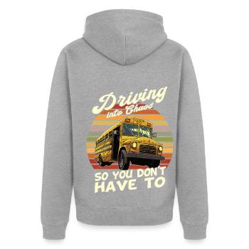 Chaos Transport Schulbusfahrer - Unisex Premium Bio Zip Hoodie - Grau meliert - Hinten - Nico (187cm)