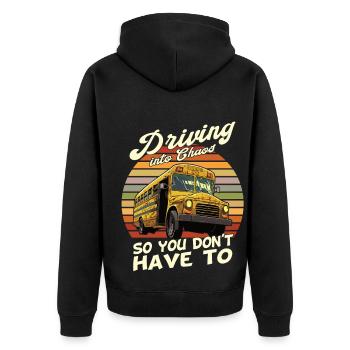 Chaos Transport Schulbusfahrer - Unisex Premium Bio Zip Hoodie - Schwarz - Hinten - Nico (187cm)
