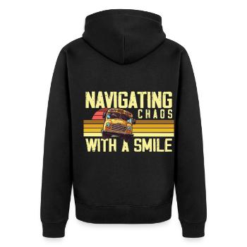 Chaos Transport Schulbusfahrer - Unisex Premium Bio Zip Hoodie - Schwarz - Hinten - Nico (187cm)