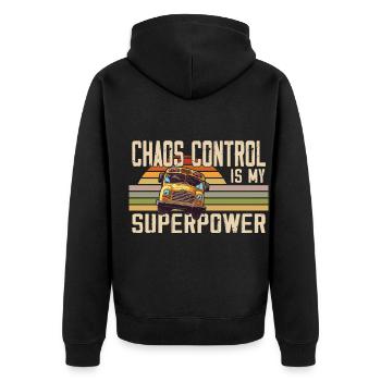 Chaos Transport Schulbusfahrer - Unisex Premium Bio Zip Hoodie - Schwarz - Hinten - Nico (187cm)