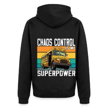 Chaos Transport Schulbusfahrer - Unisex Premium Bio Zip Hoodie - Schwarz - Hinten - Nico (187cm)