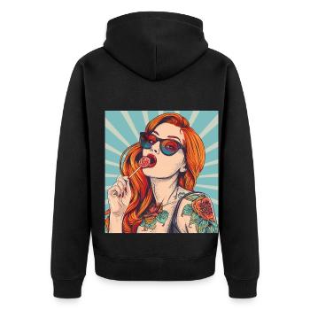 Rote Haare Rockabilly Pin Up Girl 50s - Unisex Premium Bio Zip Hoodie - Schwarz - Hinten - Nico (187cm)