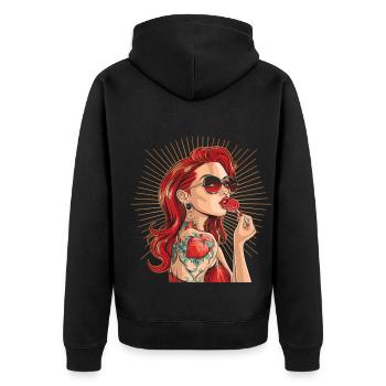 Rote Haare Rockabilly Pin Up Girl 50s - Unisex Premium Bio Zip Hoodie - Schwarz - Hinten - Nico (187cm)