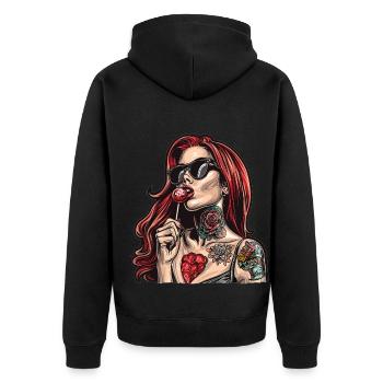 Rote Haare Rockabilly Pin Up Girl 50s - Unisex Premium Bio Zip Hoodie - Schwarz - Hinten - Nico (187cm)